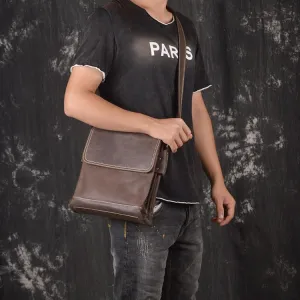 BADASS BROWN YELLOW LEATHER MEN'S 10 inches Side bag Vertical Courier Bag MESSENGER BAG FOR MEN