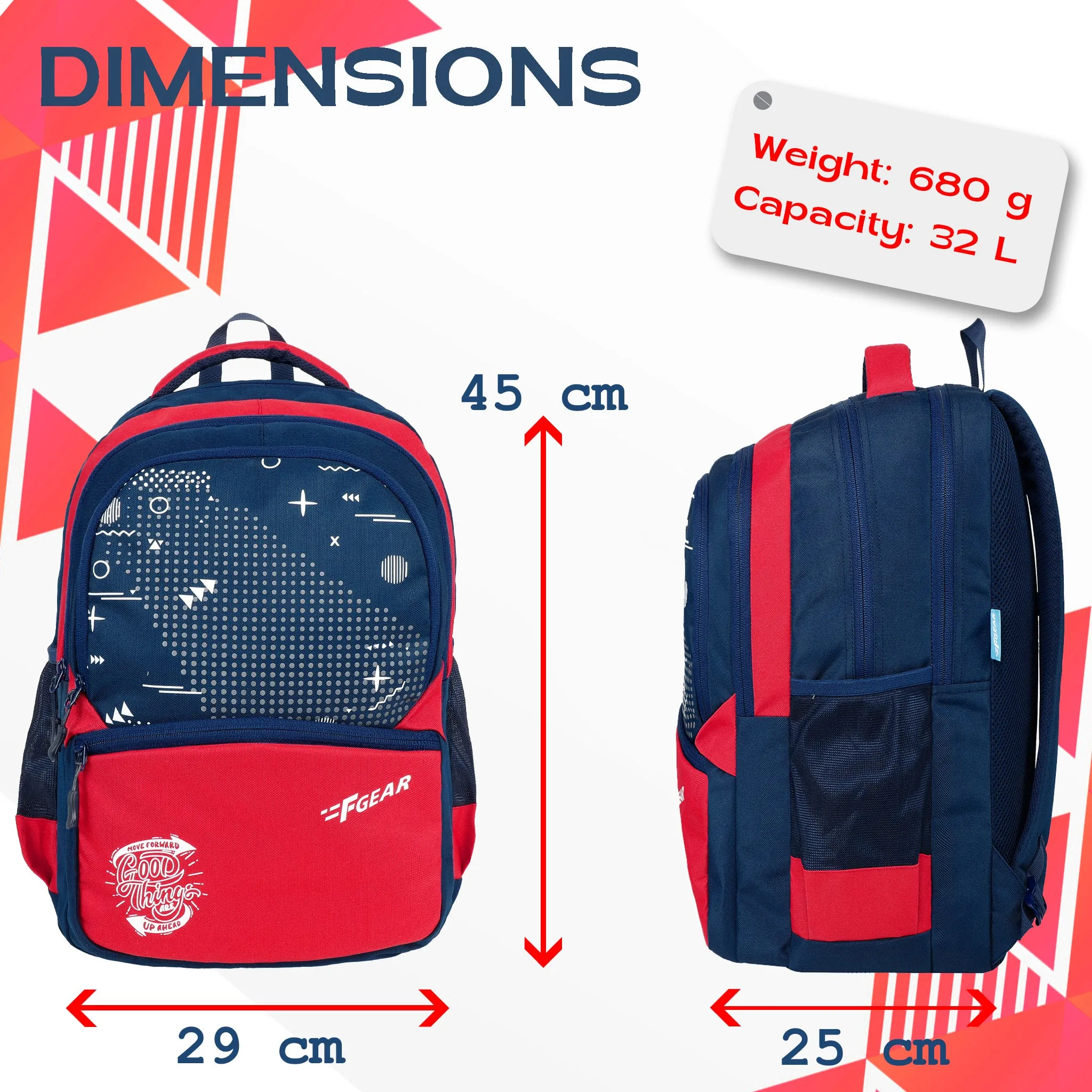 Battleship 32L Navy Blue Red Backpack