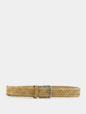 Beige Woven Suede Belt