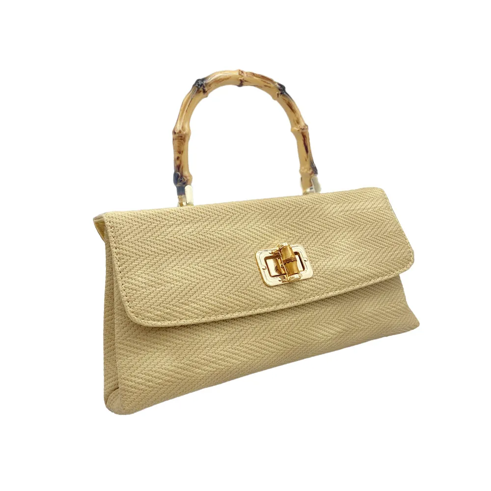 Belle Bamboo Handle Bag - Natural