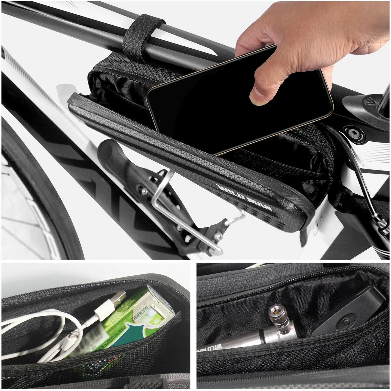 Bicycle Top Tube Bag Waterproof Hard Shell Bicycle Frame Bag Road Mountain Bike Storage Case Cycling Pouch Bicycle Accessories