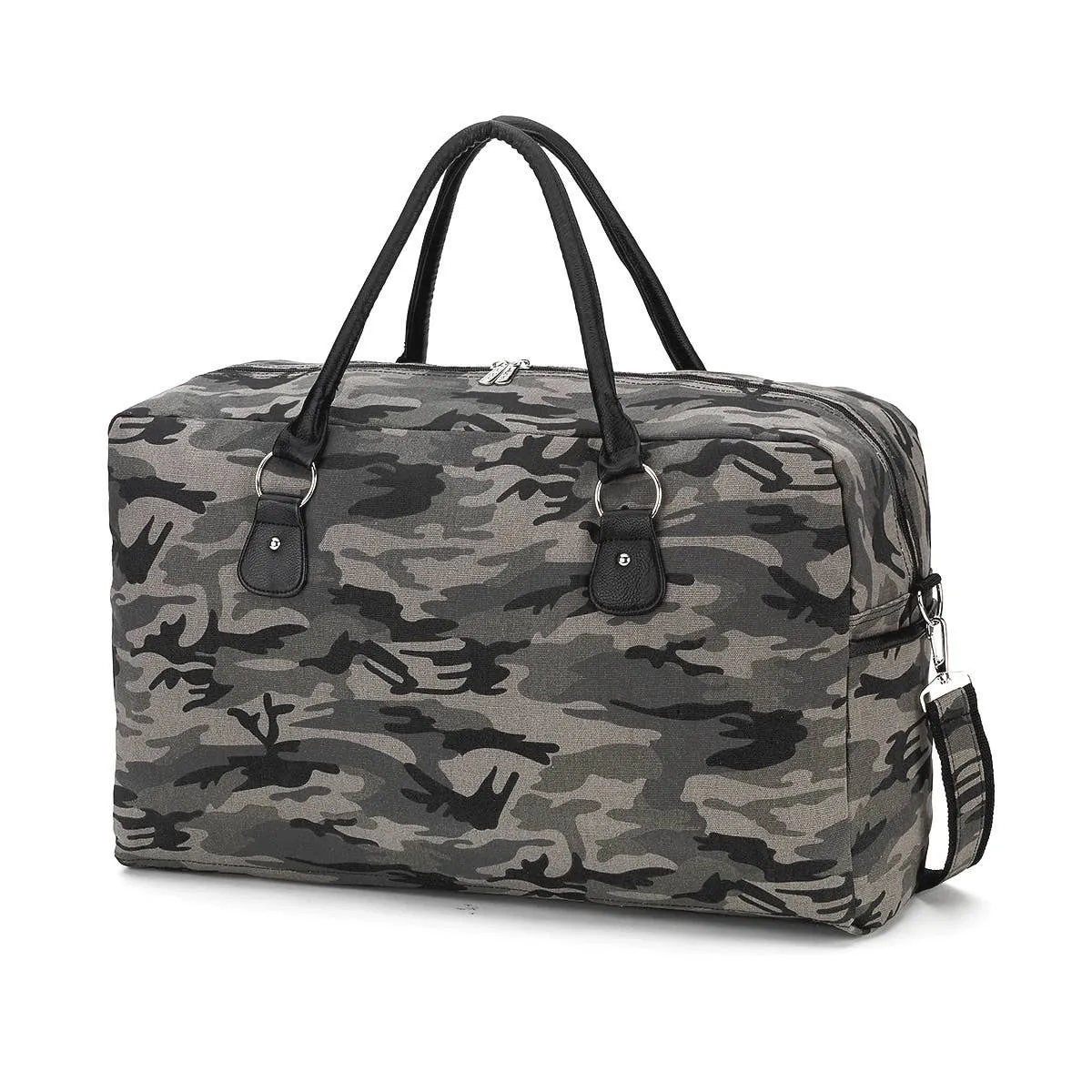 Black Camo Cotton Canvas Travel Weekender Duffle Bag