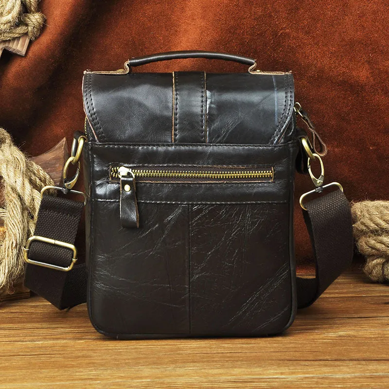 Black Genuine Leather Mens Small Messenger Bag Side Bag Courier Bag For Men