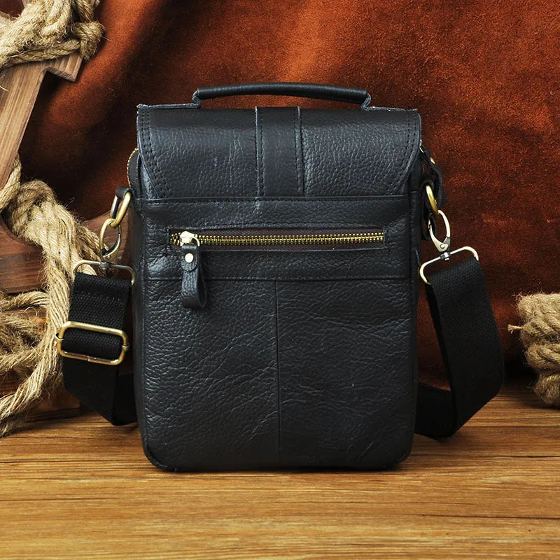 Black Genuine Leather Mens Small Messenger Bag Side Bag Courier Bag For Men