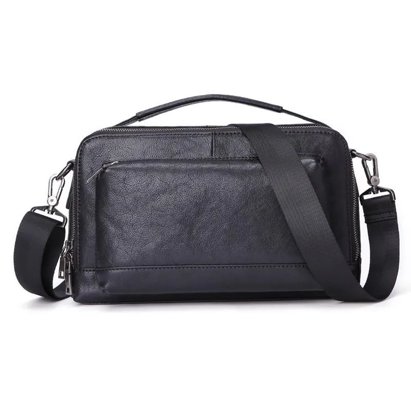 Black LEATHER MENS Small Postman Bag SIDE BAG COURIER BAG Black MESSENGER BAG FOR MEN