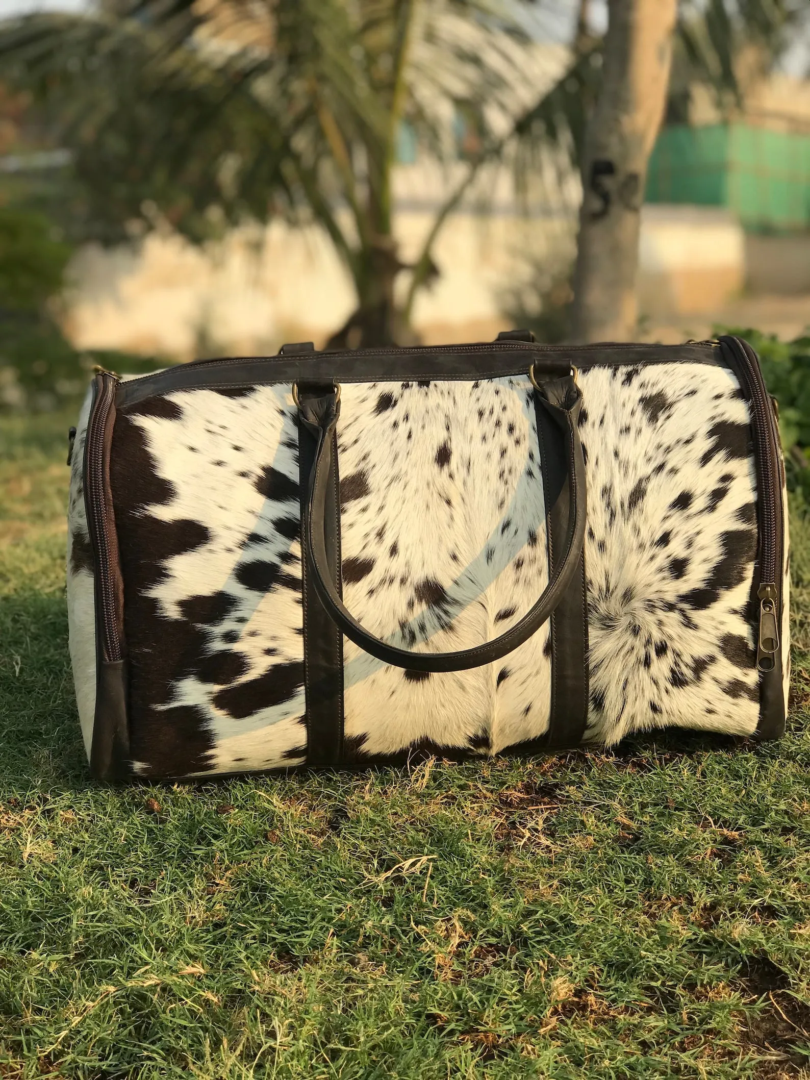 Black White Hair On Cowhide Overnight Bag