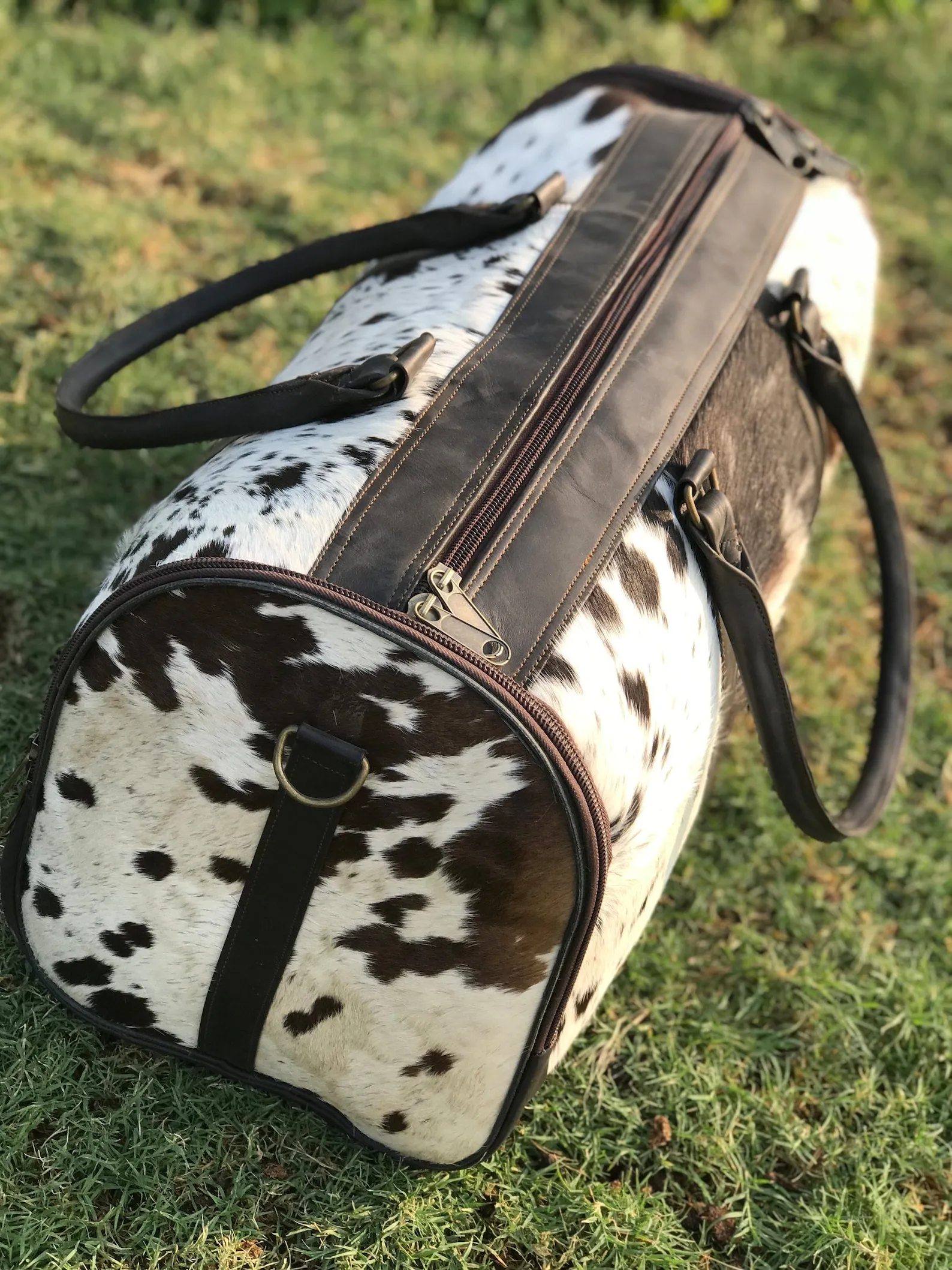 Black White Hair On Cowhide Overnight Bag