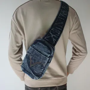 Blue Denim Mens Cool Sling Bag Chest Bag Vintage Blue Denim Sling Bag For Men