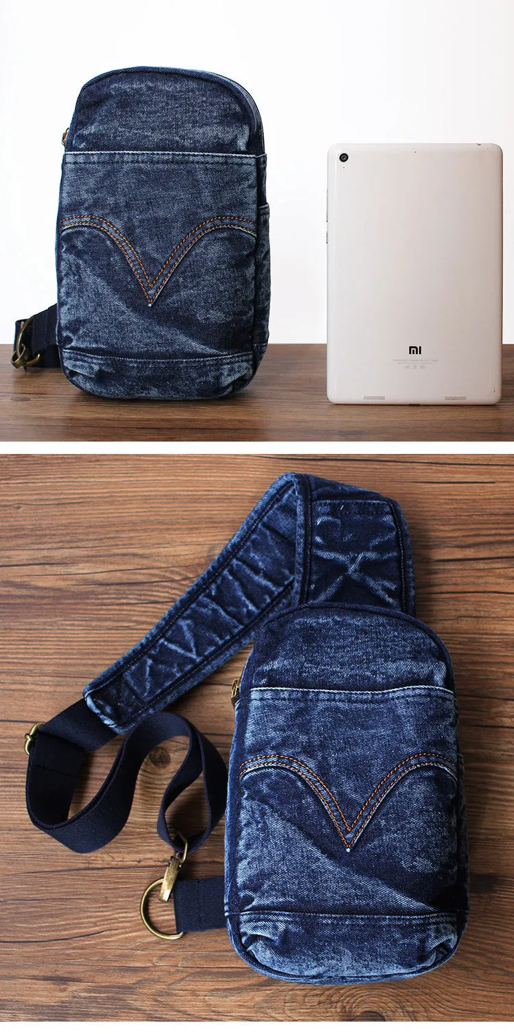 Blue Denim Mens Cool Sling Bag Chest Bag Vintage Blue Denim Sling Bag For Men