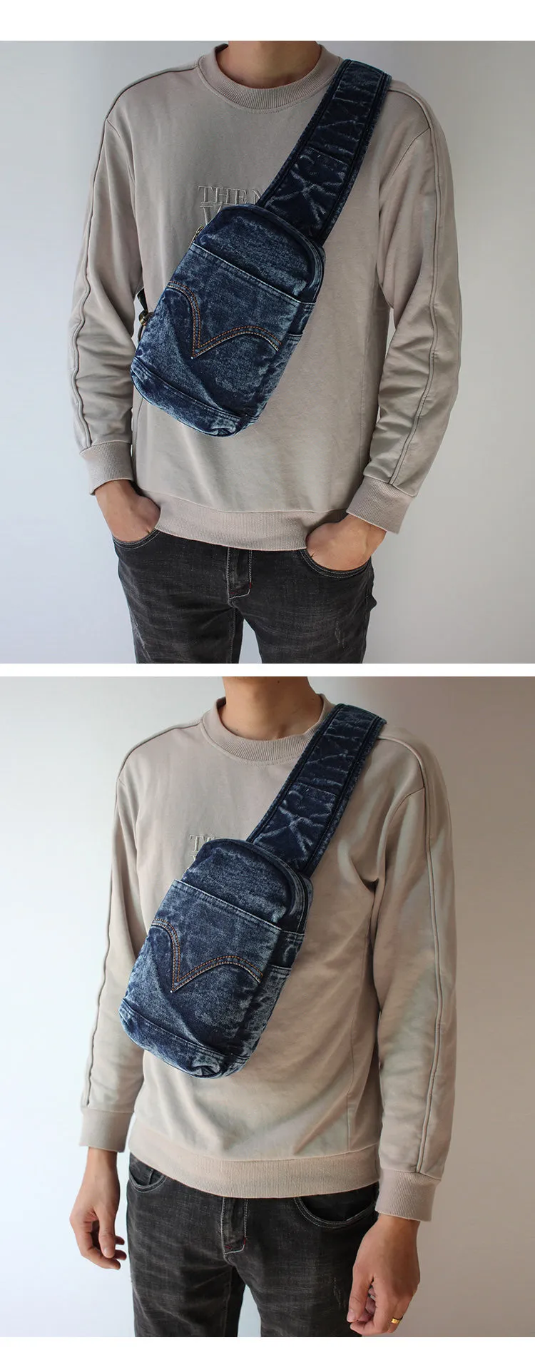 Blue Denim Mens Cool Sling Bag Chest Bag Vintage Blue Denim Sling Bag For Men