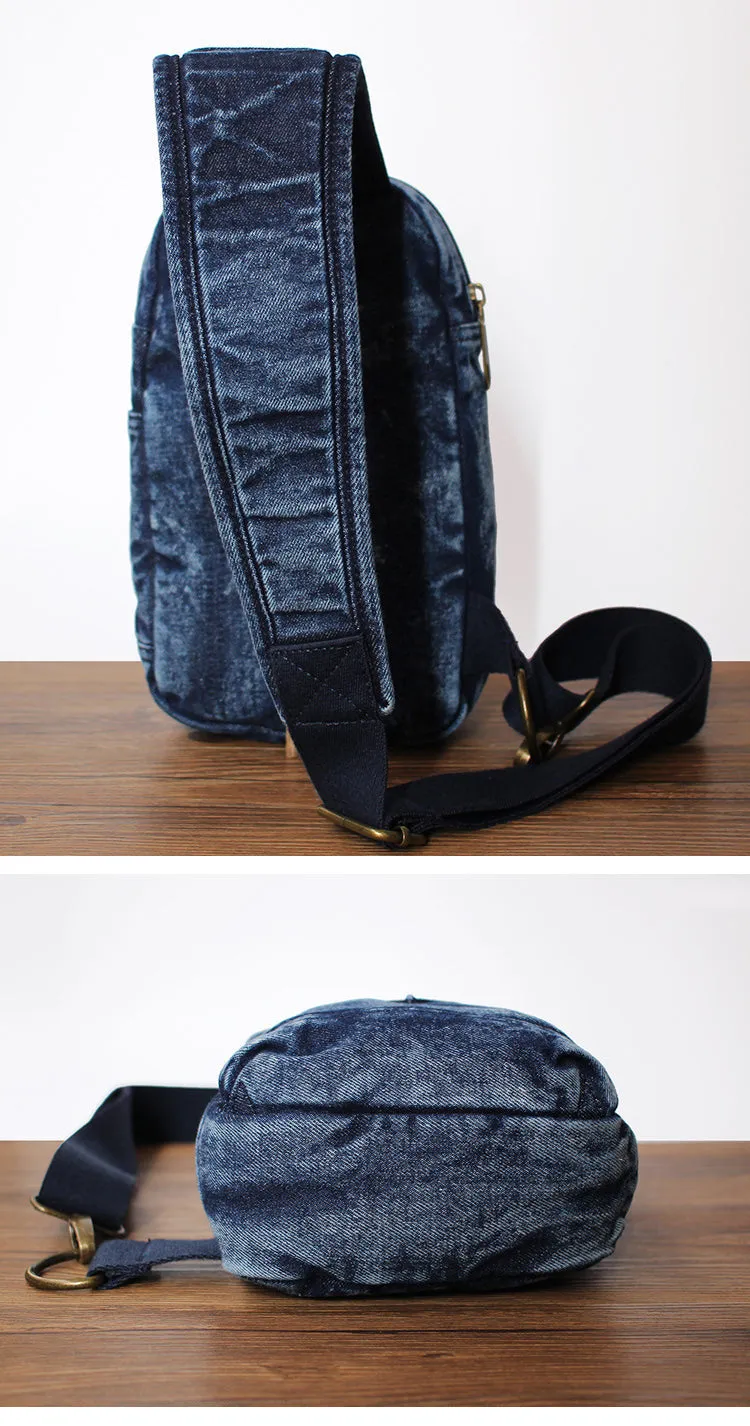 Blue Denim Mens Cool Sling Bag Chest Bag Vintage Blue Denim Sling Bag For Men