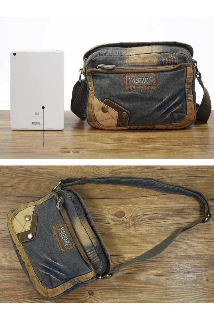 Blue Denim Small Messenger Bag Mens Denim Side Bag Vintage Denim Small Crossbody Bag For Women