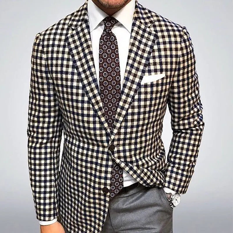 Bohemian Chic Wedding Guest Men Attire Suit Jacket Plaid Casual Men 'S Top