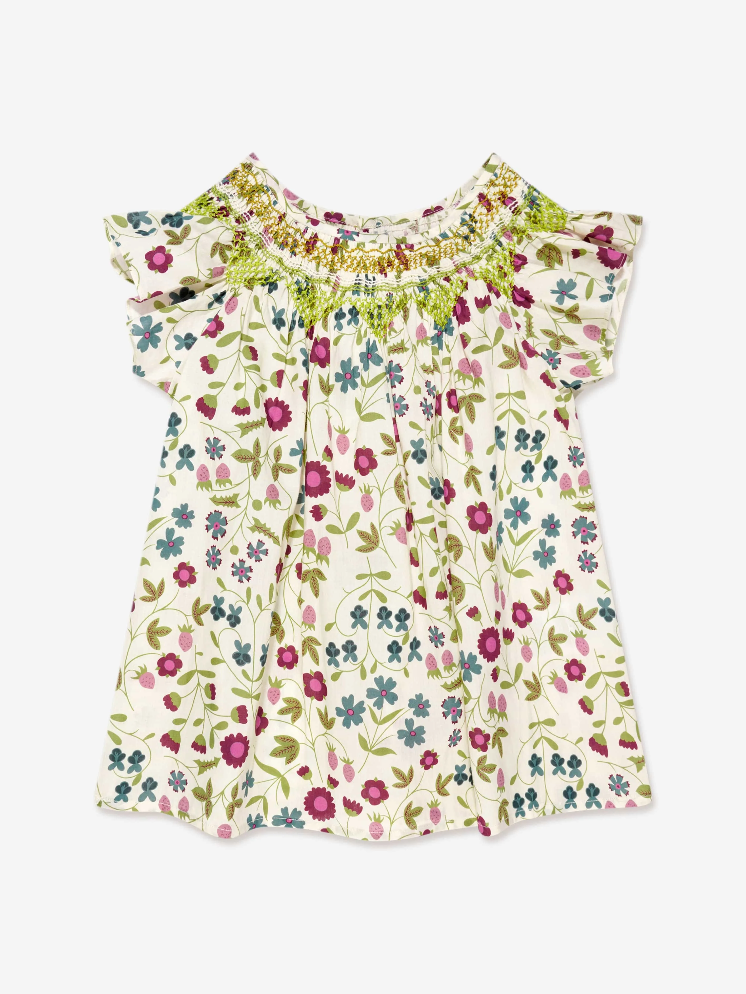 Bonpoint Girls Ella Smocked Blouse in Multicolour