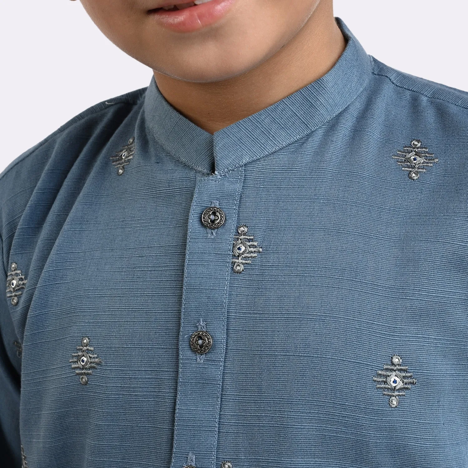 Boys khaddar 2 piece suit Embroidered -P/Blue