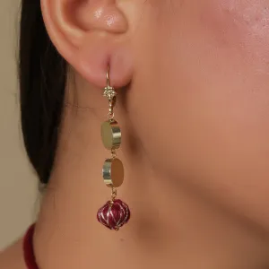 Brass  Earrings for Women | Maroon & Golden | Cotton Thread