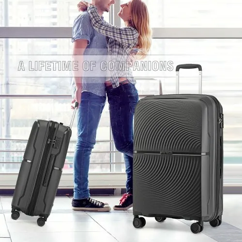 British Traveller 24 Inch Spinner Hard Shell Suitcase with TSA Lock - Lightweight & Durable in Black