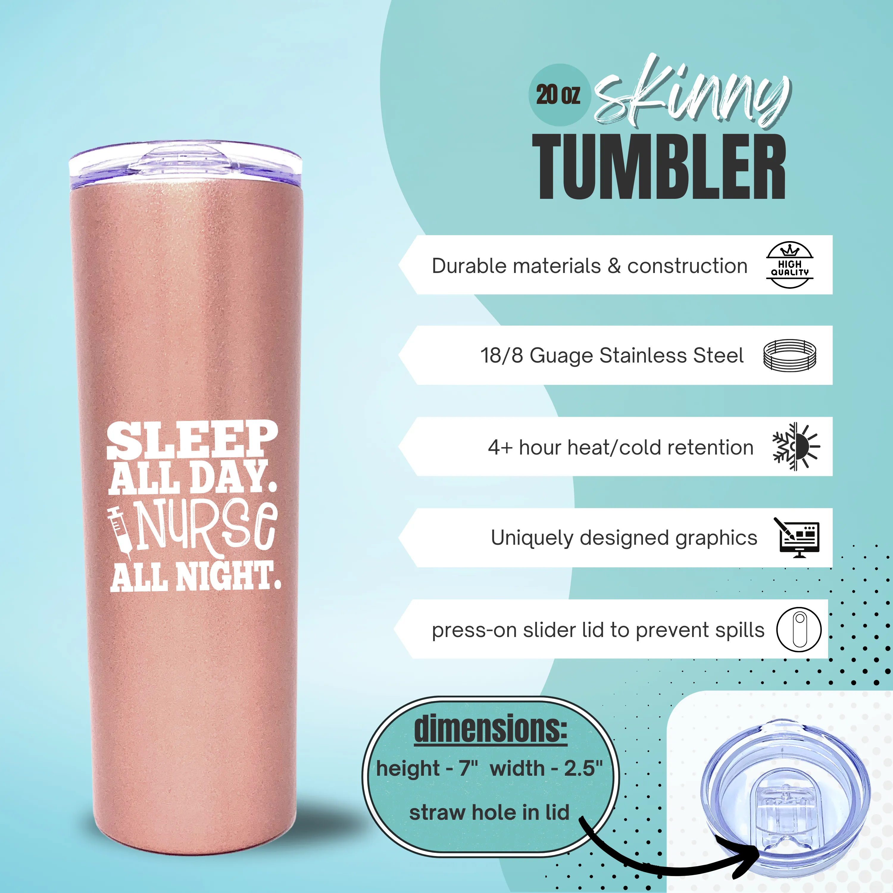 Brooke and Jess Designs - Night Nurse Sleep all Day Lexie Tote Bag, Nurse All Night 20 oz Skinny Tumbler, and Magnet Gift Bundle Set