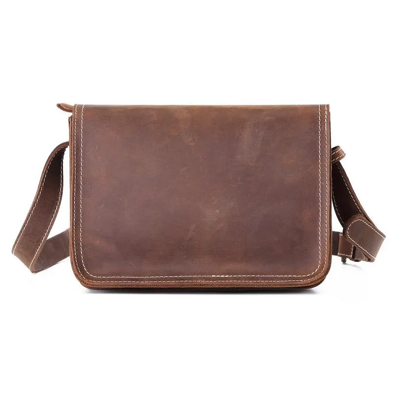 Brown Cool Leather Small Messenger Bag Satchel Postman Bag Coffee Side Bag Courier Bag For Men