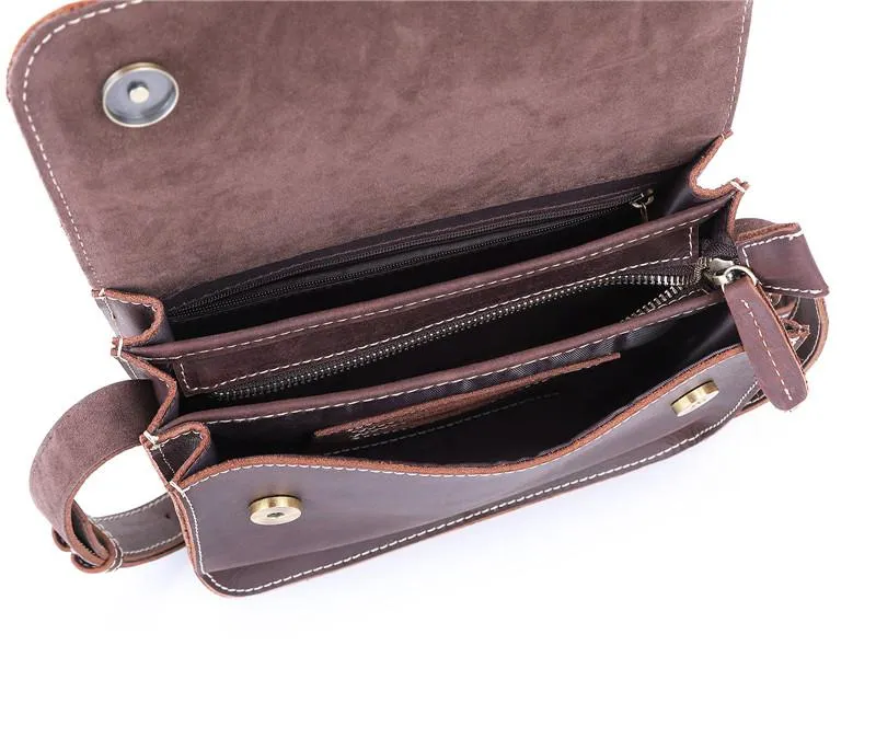 Brown Cool Leather Small Messenger Bag Satchel Postman Bag Coffee Side Bag Courier Bag For Men