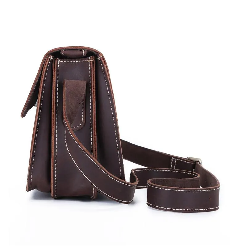 Brown Cool Leather Small Messenger Bag Satchel Postman Bag Coffee Side Bag Courier Bag For Men