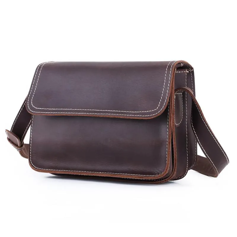 Brown Cool Leather Small Messenger Bag Satchel Postman Bag Coffee Side Bag Courier Bag For Men