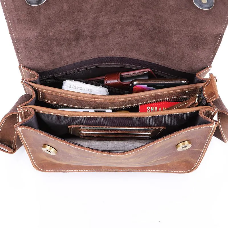 Brown Cool Leather Small Messenger Bag Satchel Postman Bag Coffee Side Bag Courier Bag For Men