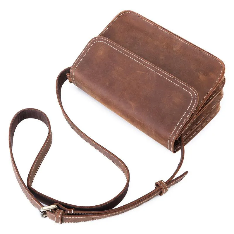 Brown Cool Leather Small Messenger Bag Satchel Postman Bag Coffee Side Bag Courier Bag For Men