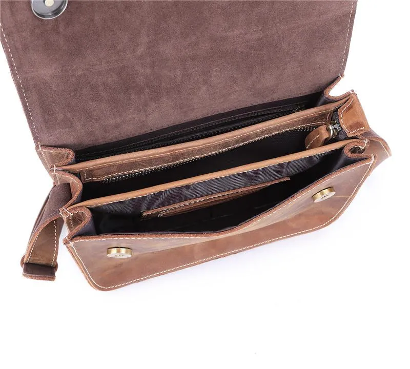 Brown Cool Leather Small Messenger Bag Satchel Postman Bag Coffee Side Bag Courier Bag For Men