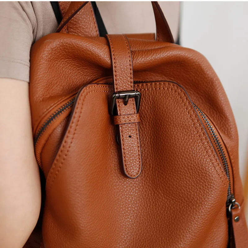 Brown Leather Womens Backpack Hiking Backpack For Women