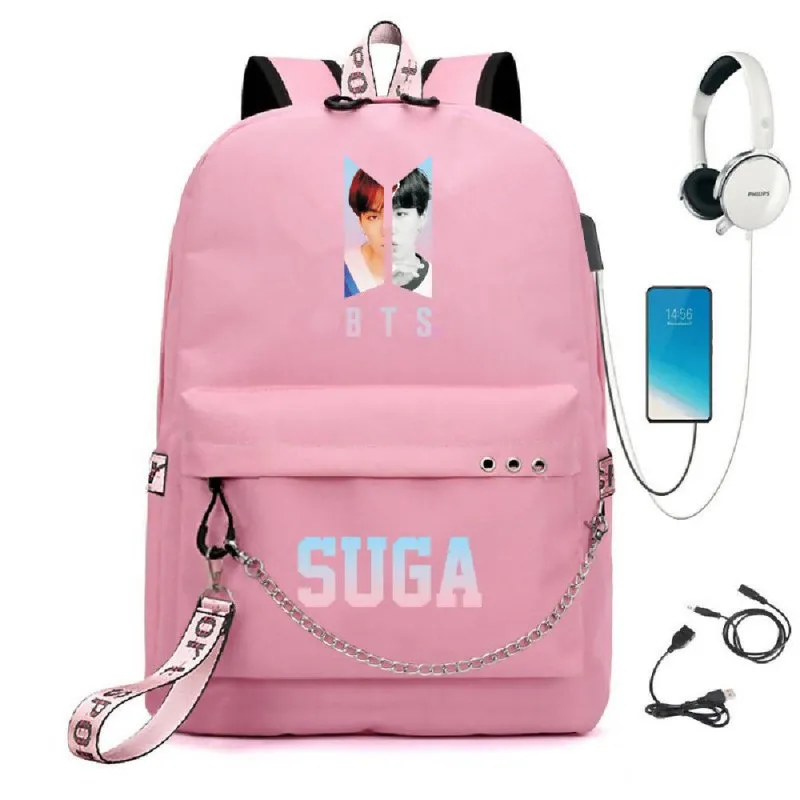 BTS BTS school bag USB charging backpack outdoor sports personalized student school bag-15