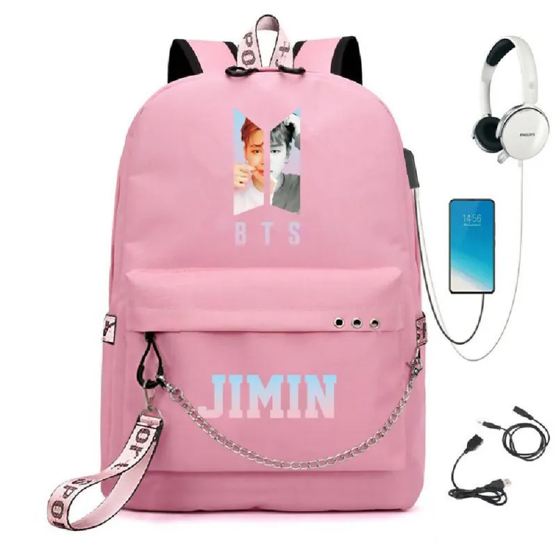 BTS BTS school bag USB charging backpack outdoor sports personalized student school bag-4