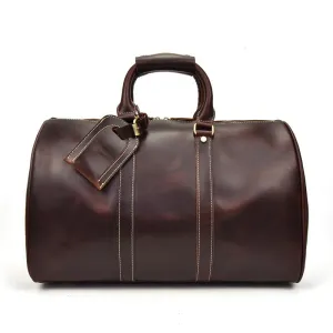 Burgundy Simple Travel Weekender Leather Duffel Bag