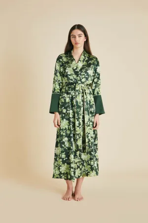 Capability Ares Green Floral Robe in Silk Satin