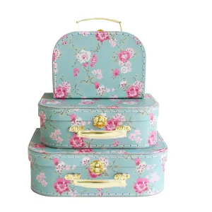 Carry Case Set 3pcs Aqua Cottage Rose