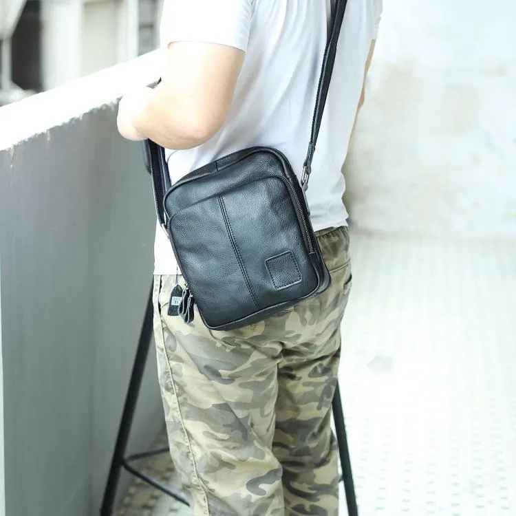 Casual Leather Brown Mens Vintage Small Side Bag Vertical Messenger Bag Shoulder Bags For Men