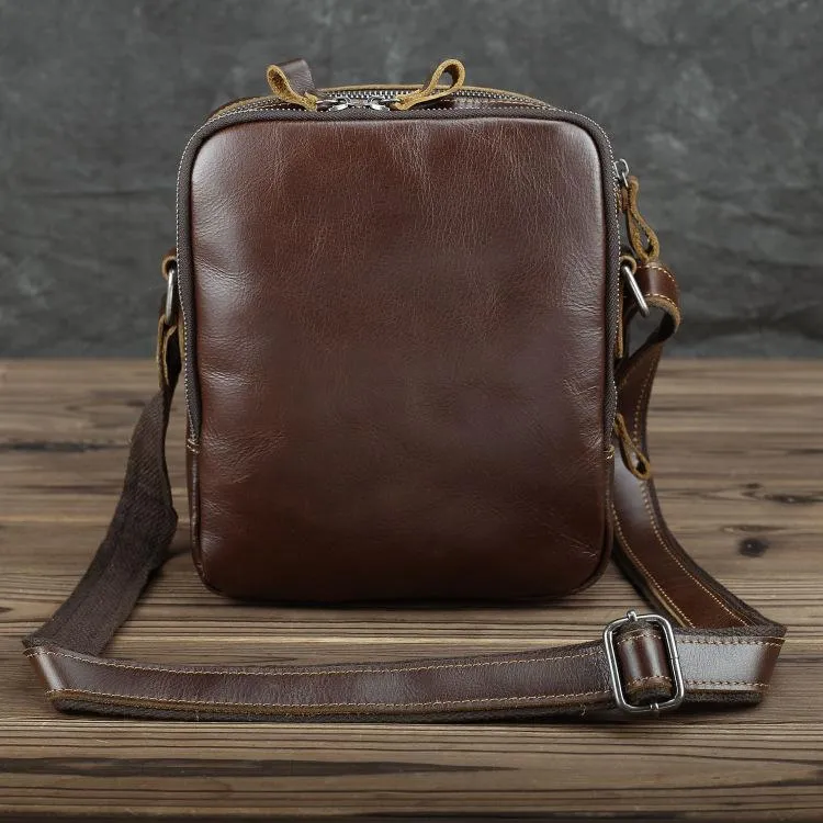 Casual Leather Brown Mens Vintage Small Side Bag Vertical Messenger Bag Shoulder Bags For Men