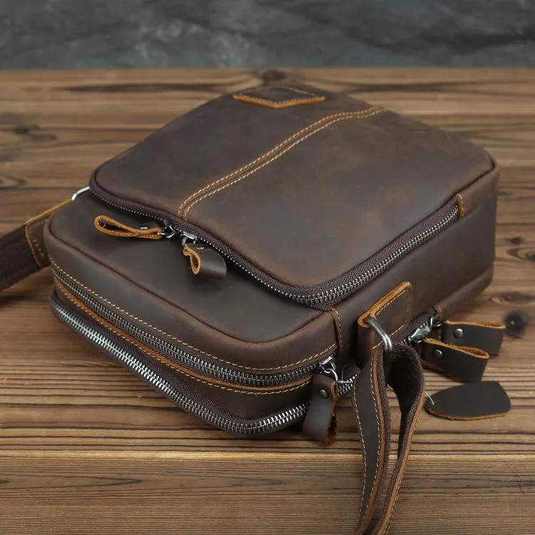 Casual Leather Brown Mens Vintage Small Side Bag Vertical Messenger Bag Shoulder Bags For Men