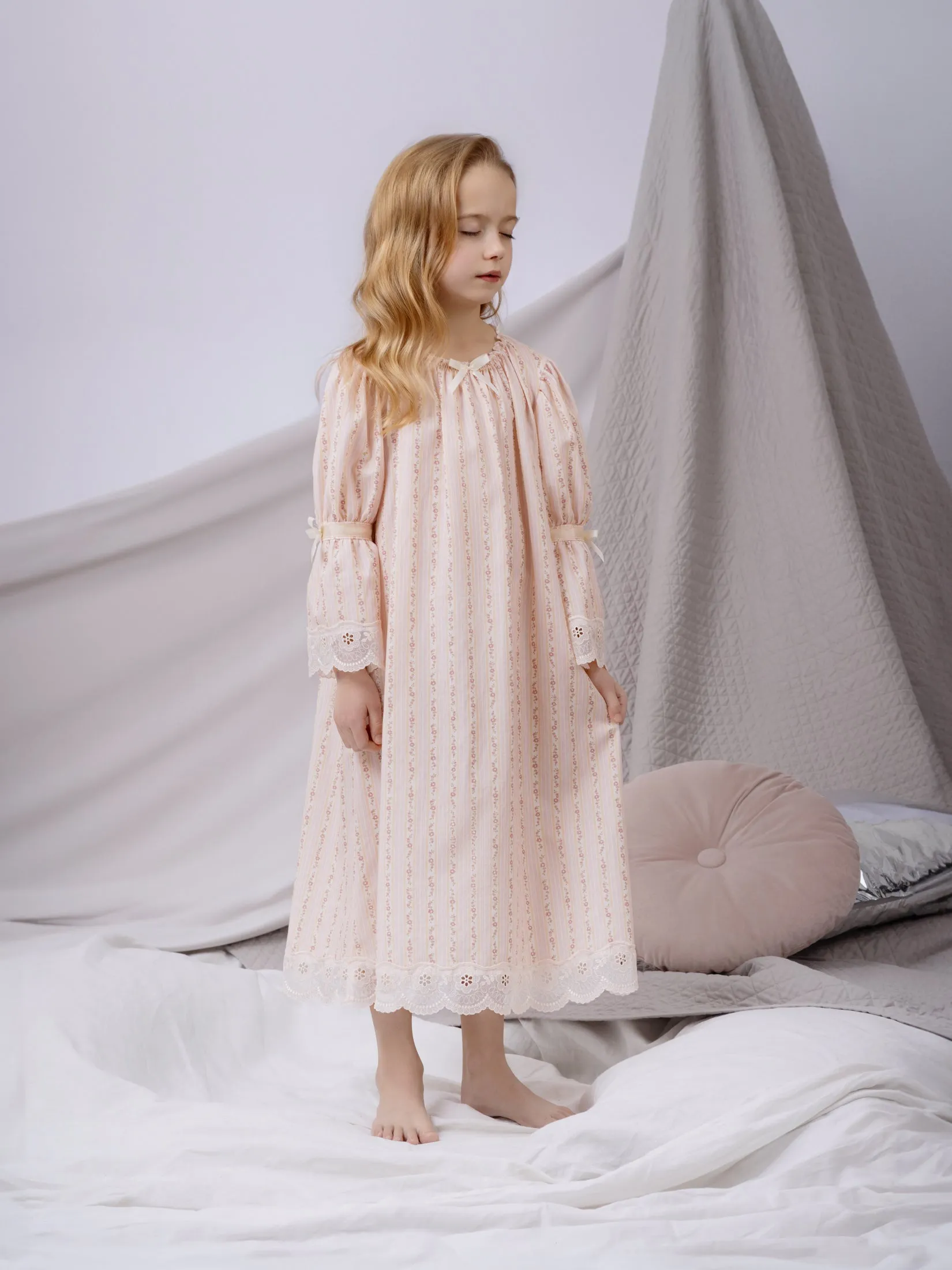 CECILIA - GIRLS COTTON NIGHTDRESS IN PINK FLOWERS