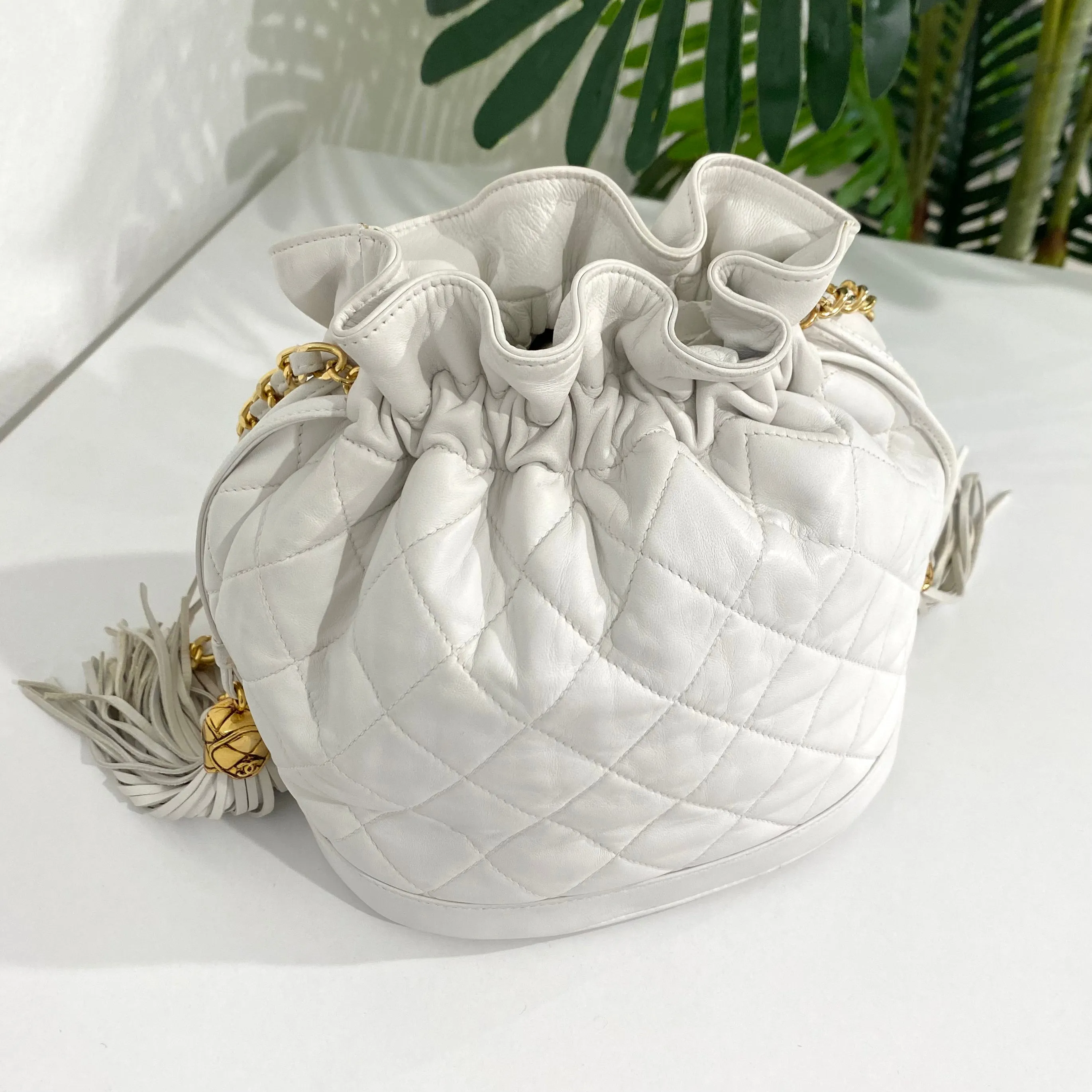 Chanel Vintage White Bucket Bag