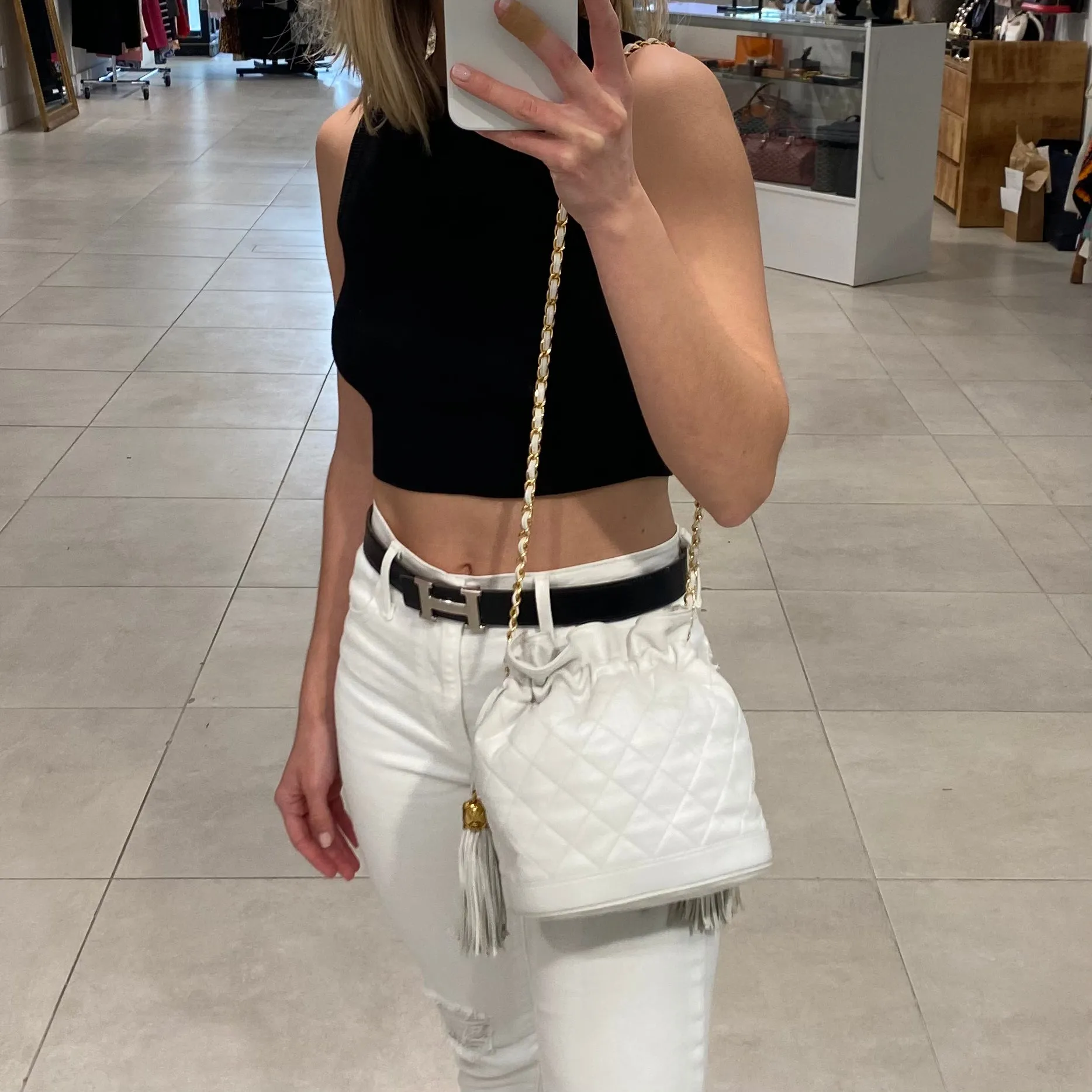 Chanel Vintage White Bucket Bag