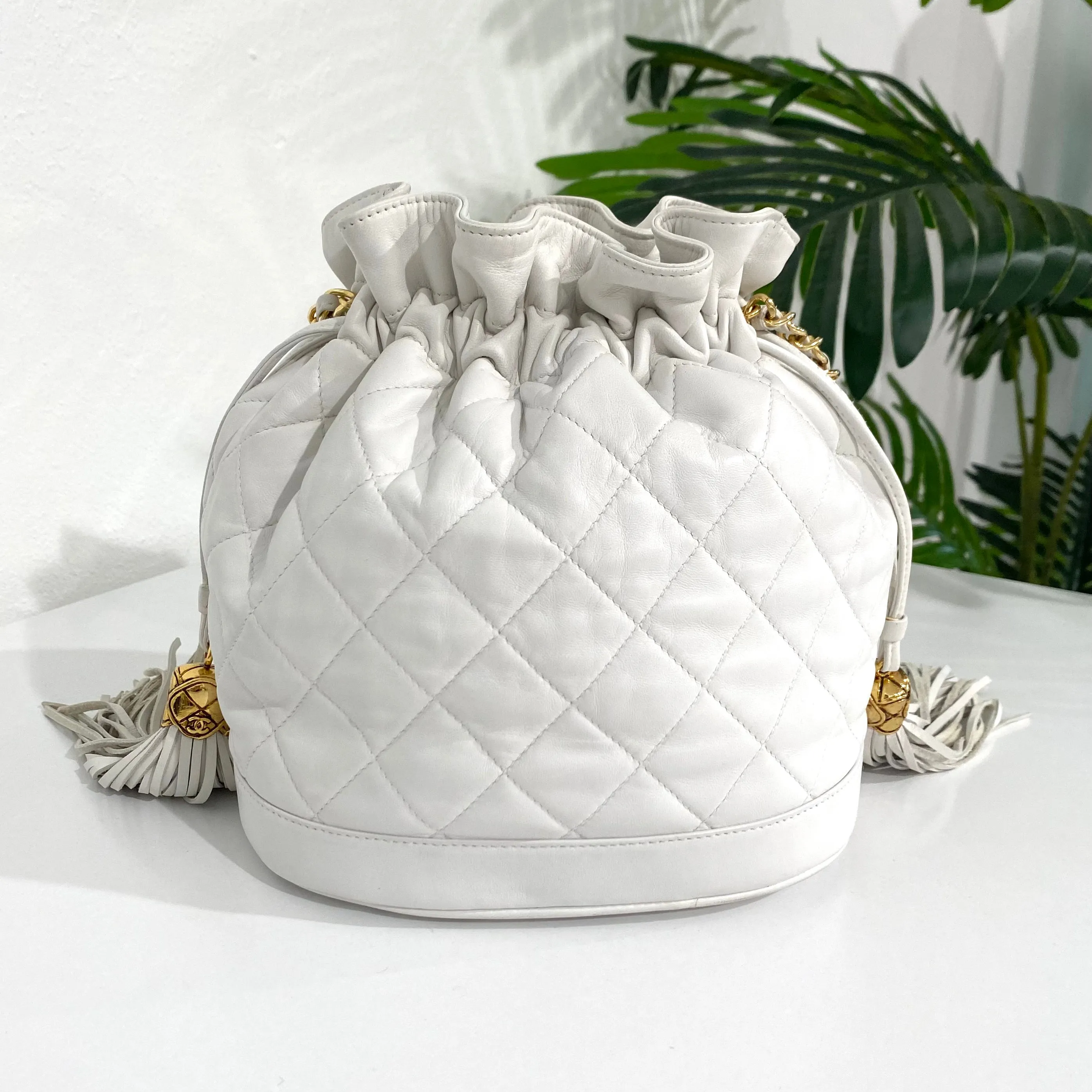 Chanel Vintage White Bucket Bag