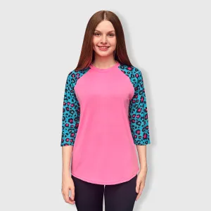 Cheetah Turquoise Pink Polyester Top