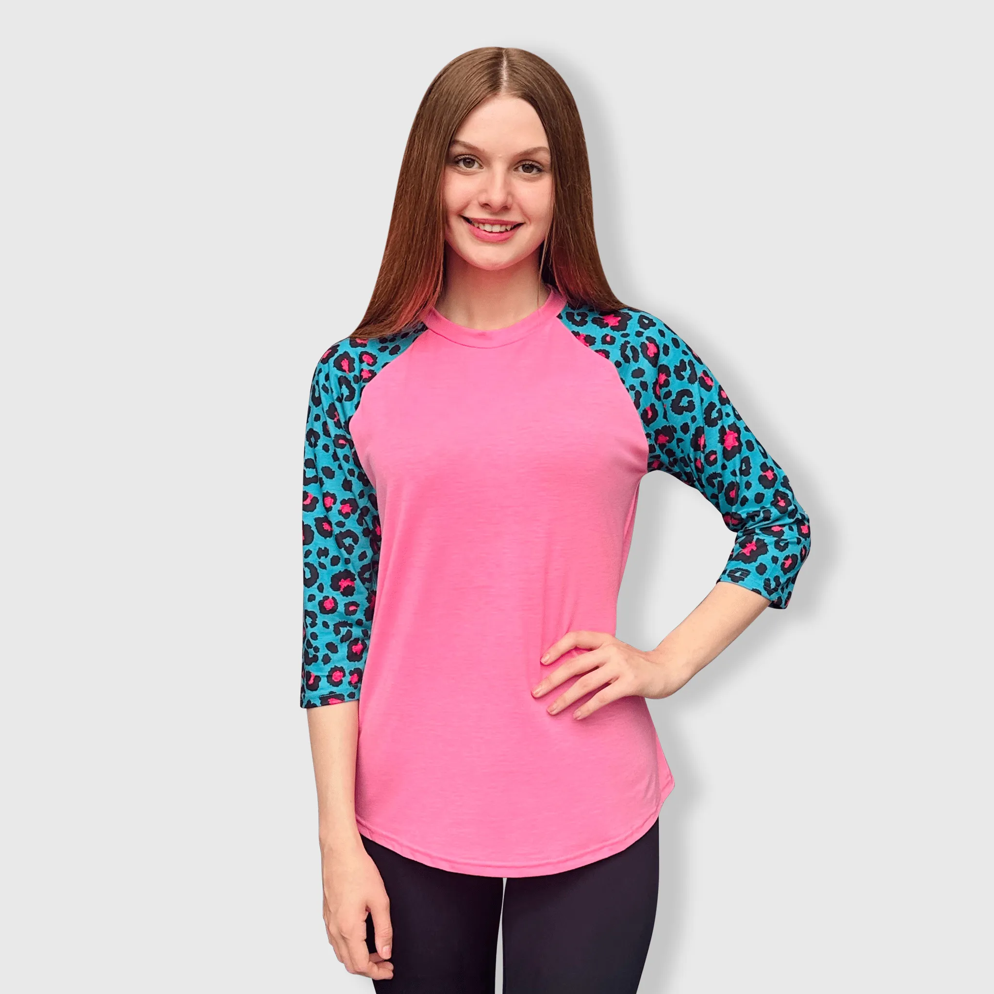 Cheetah Turquoise Pink Polyester Top