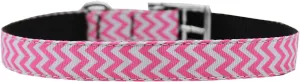 Chevrons Nylon Dog Collar with classic buckle 3-4" Pink Size 16