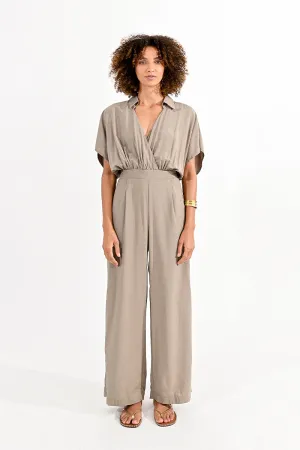 Chic Collar Khaki Jumpsuit