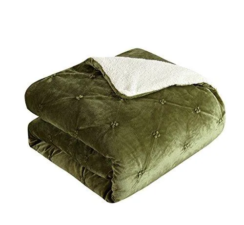 Chic Home 3 Piece Josepha Pinch Pleated Ruffled and Pin Tuck Sherpa Lined Queen Bed in a Bag Comforter Set Green