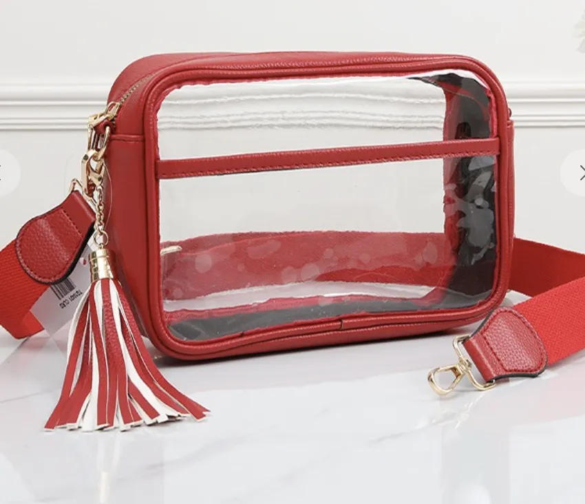 Clear PU Cross Body Camera Bag Red