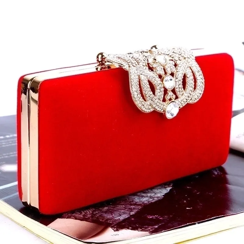 Clutch Bag Rhinestone Crown Dinner Bag Flannel Evening Bag