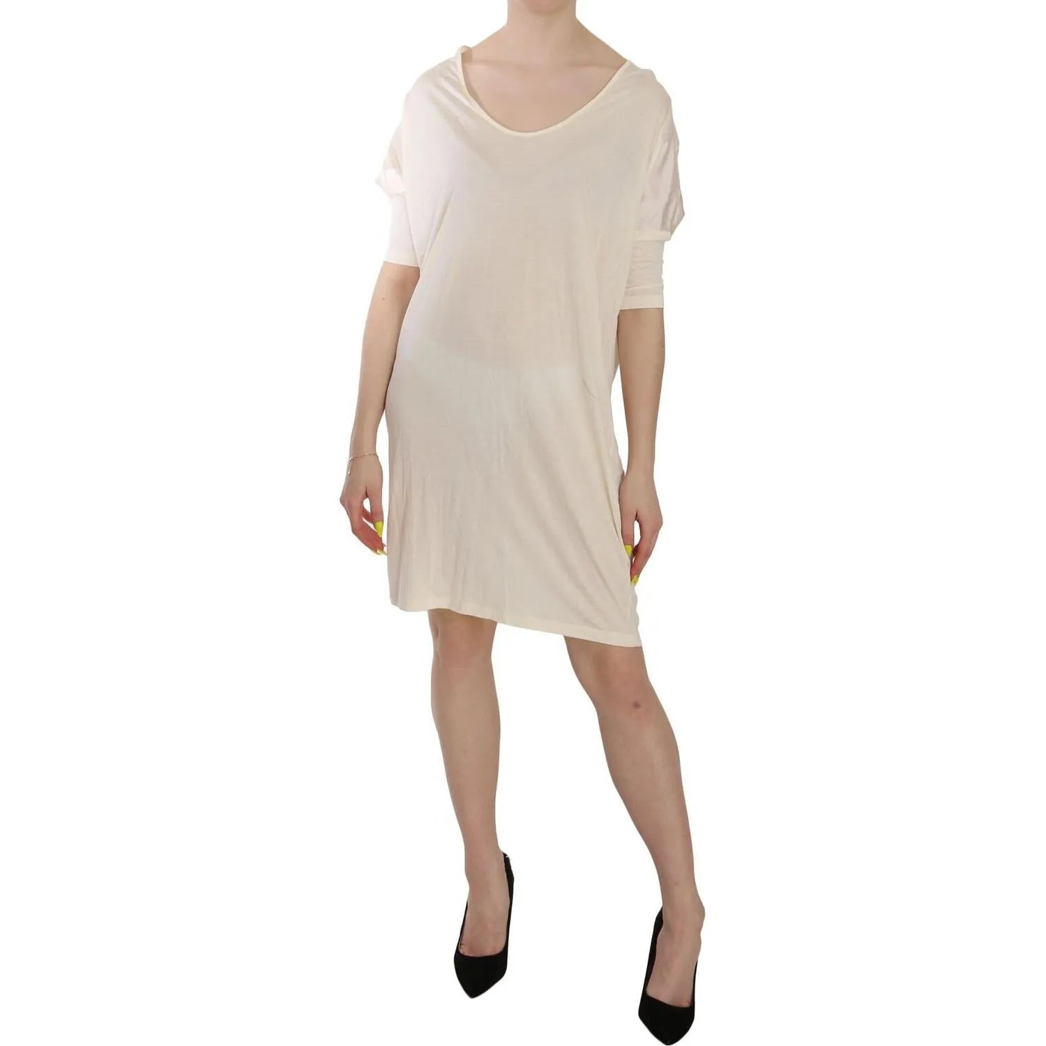 Costume National Chic Cream A-Line Elbow Sleeve Dress